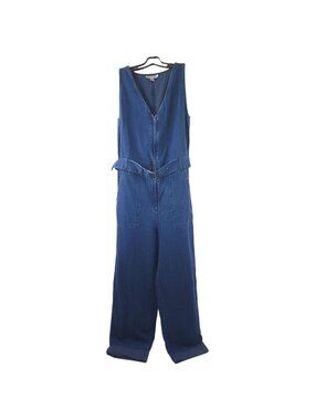 Rachel Comey Denim Jumpsuit 4 Indigo Blue Zip Front Belted Sleeveless One Piece